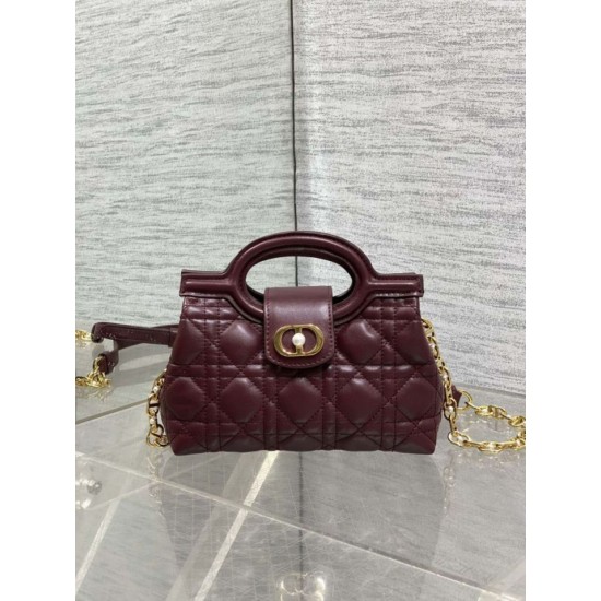 Replica Perfetta Borsa Dior Jolie Top Handle Mini Cannage Chain bordeaux Imitazioni Fake