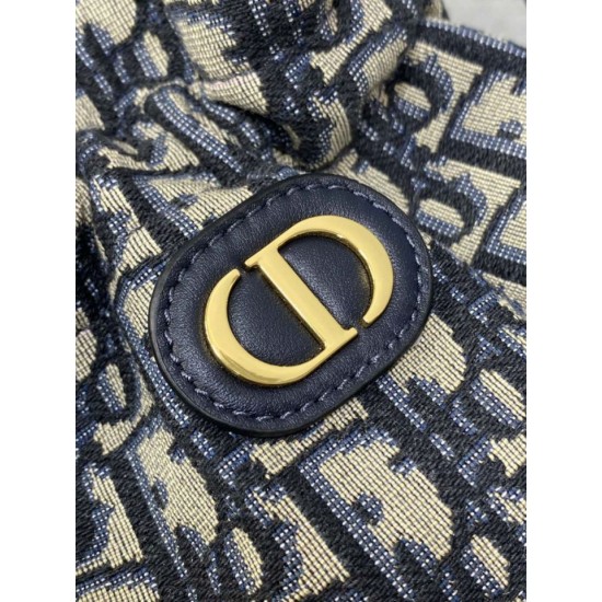 Replica Perfetta Borsa a secchiello Dior 30 Montaigne Mini Dior Oblique jacquard con coulisse Blu Imitazioni Fake