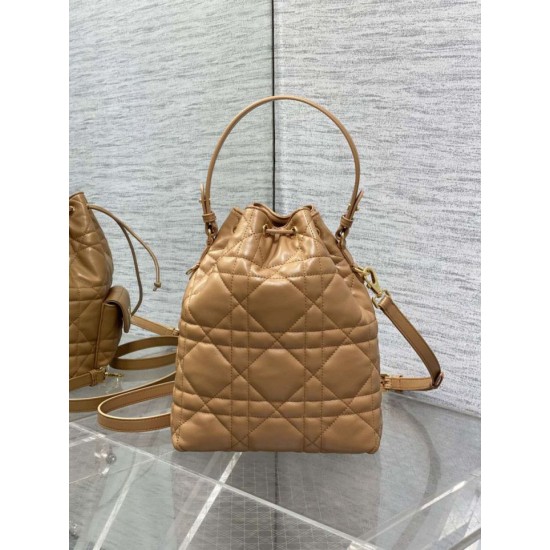 Replica Perfetta Dior piccola borsa a secchiello Dior Caro Latte Macrocannage Marrone Imitazioni Fake