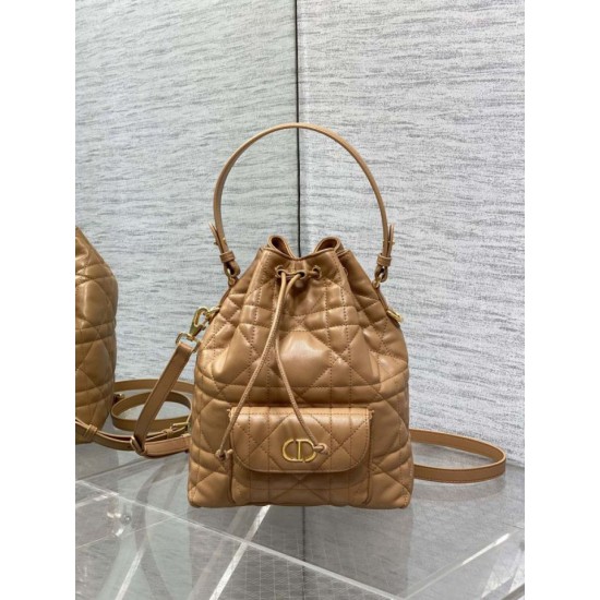 Replica Perfetta Dior piccola borsa a secchiello Dior Caro Latte Macrocannage Marrone Imitazioni Fake
