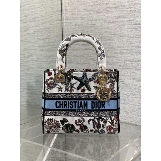 Replica Perfetta Borsa Dior Medium Lady D-Lite con ricamo Constellation Blu/Bianco Imitazioni Fake