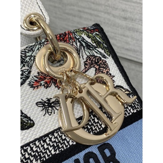 Replica Perfetta Borsa Dior Medium Lady D-Lite con ricamo Constellation Blu/Bianco Imitazioni Fake