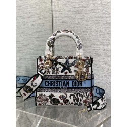 Replica Perfetta Borsa Dior Medium Lady D-Lite con ricamo Constellation Blu/Bianco Imitazioni Fake