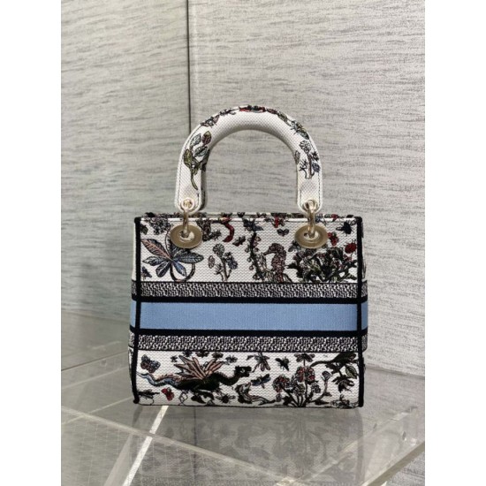 Replica Perfetta Borsa Dior Medium Lady D-Lite con ricamo Constellation Blu/Bianco Imitazioni Fake