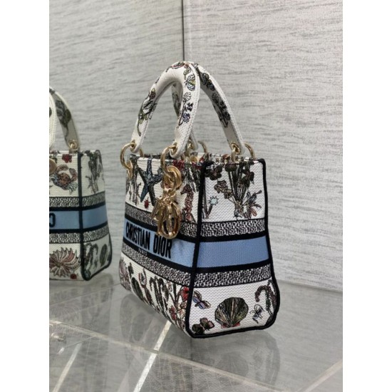 Replica Perfetta Borsa Dior Medium Lady D-Lite con ricamo Constellation Blu/Bianco Imitazioni Fake