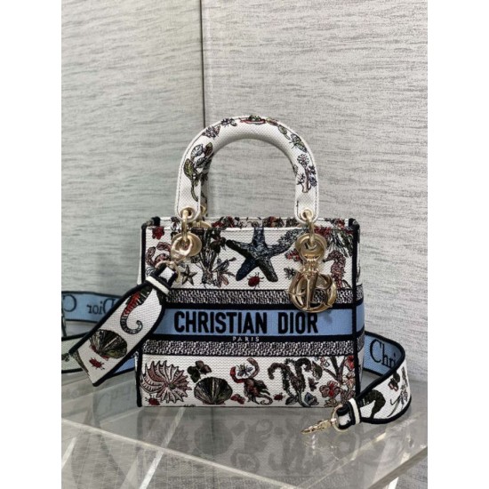 Replica Perfetta Borsa Dior Medium Lady D-Lite con ricamo Constellation Blu/Bianco Imitazioni Fake