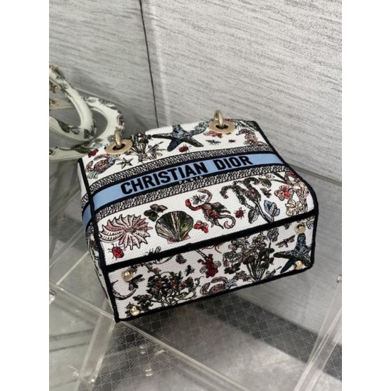 Replica Perfetta Borsa Dior Medium Lady D-Lite con ricamo Constellation Blu/Bianco Imitazioni Fake