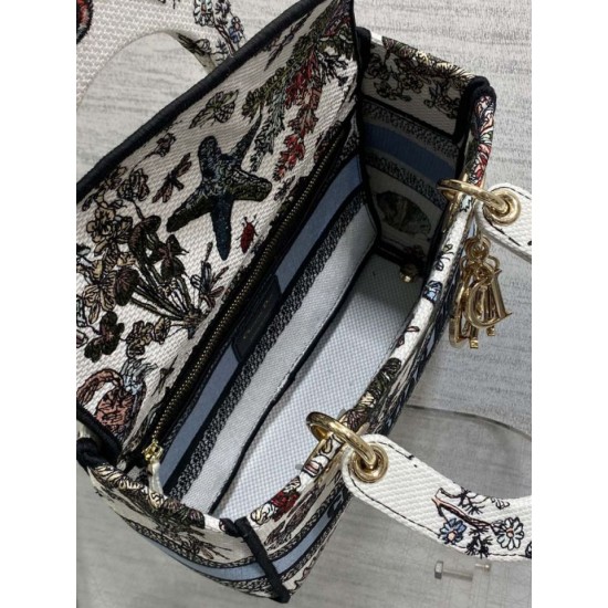 Replica Perfetta Borsa Dior Medium Lady D-Lite con ricamo Constellation Blu/Bianco Imitazioni Fake