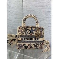 Replica Perfetta Borsa Dior Canvas Cabinet De Curiosites ricamata Lady D-Lite media beige Imitazioni Fake