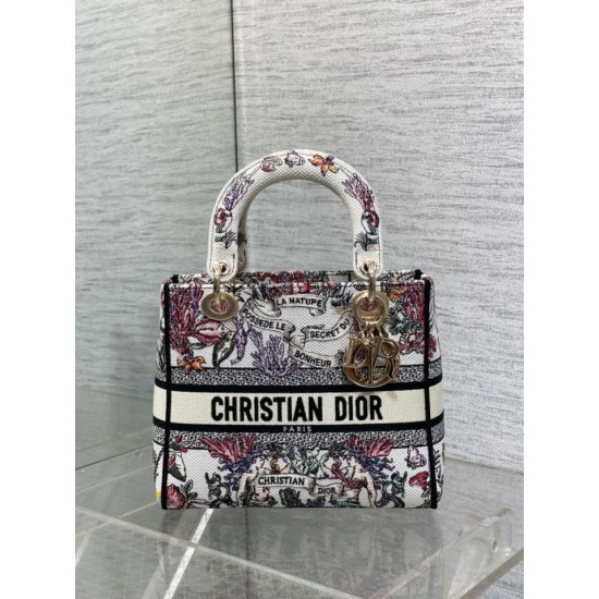 Replica Perfetta Borsa Dior Lady D-Lite media con ricamo floreale multicolore Imitazioni Fake