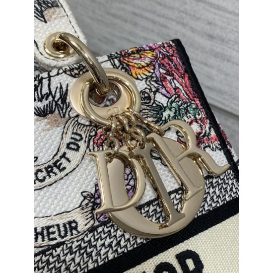 Replica Perfetta Borsa Dior Lady D-Lite media con ricamo floreale multicolore Imitazioni Fake