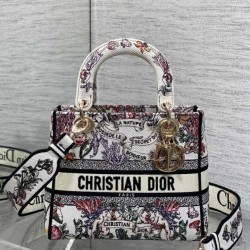 Replica Perfetta Borsa Dior Lady D-Lite media con ricamo floreale multicolore Imitazioni Fake