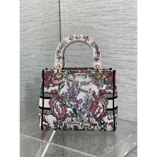 Replica Perfetta Borsa Dior Lady D-Lite media con ricamo floreale multicolore Imitazioni Fake