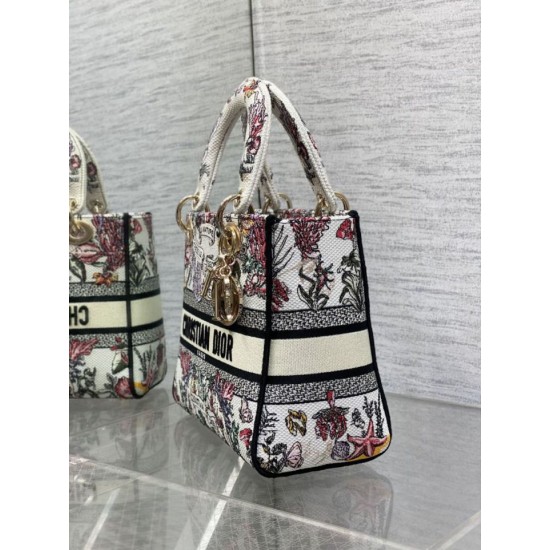 Replica Perfetta Borsa Dior Lady D-Lite media con ricamo floreale multicolore Imitazioni Fake