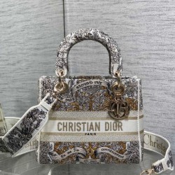 Replica Perfetta Borsa Christian Dior Medium Lady D-Lite con motivo ricamato latte  Imitazioni Fake
