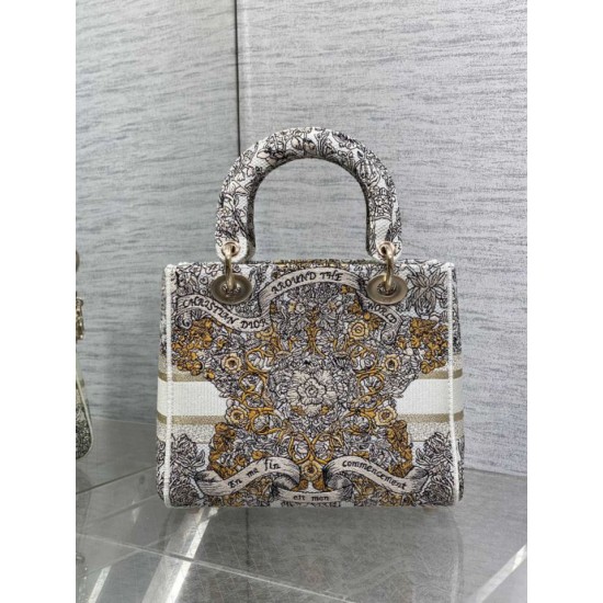Replica Perfetta Borsa Christian Dior Medium Lady D-Lite con motivo ricamato latte  Imitazioni Fake