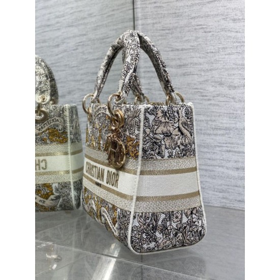 Replica Perfetta Borsa Christian Dior Medium Lady D-Lite con motivo ricamato latte  Imitazioni Fake