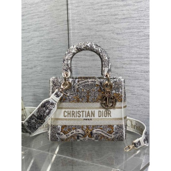 Replica Perfetta Borsa Christian Dior Medium Lady D-Lite con motivo ricamato latte  Imitazioni Fake