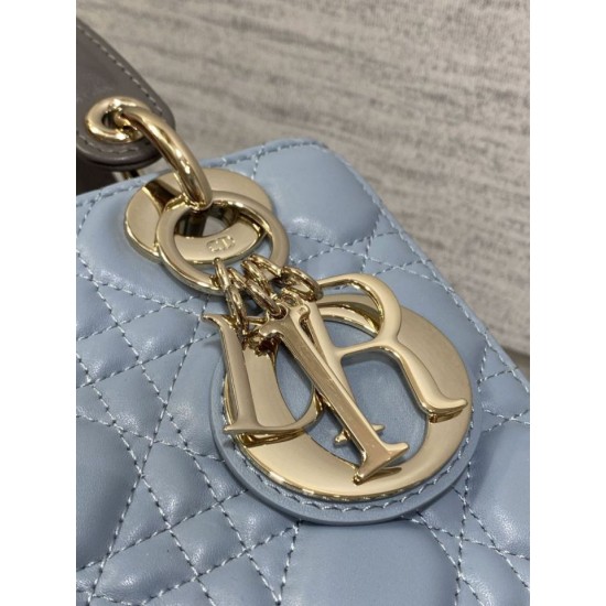 Replica Perfetta Dior Lady Dior My ABCDior Borsa piccola con manico superiore blu/grigio Imitazioni Fake