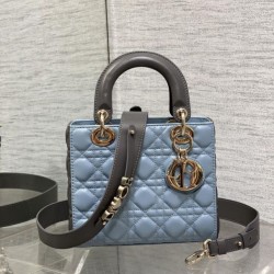 Replica Perfetta Dior Lady Dior My ABCDior Borsa piccola con manico superiore blu/grigio Imitazioni Fake