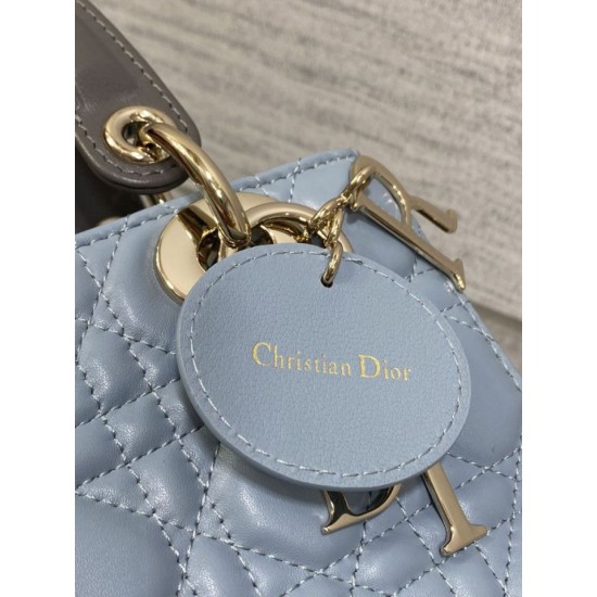 Replica Perfetta Dior Lady Dior My ABCDior Borsa piccola con manico superiore blu/grigio Imitazioni Fake