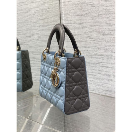 Replica Perfetta Dior Lady Dior My ABCDior Borsa piccola con manico superiore blu/grigio Imitazioni Fake