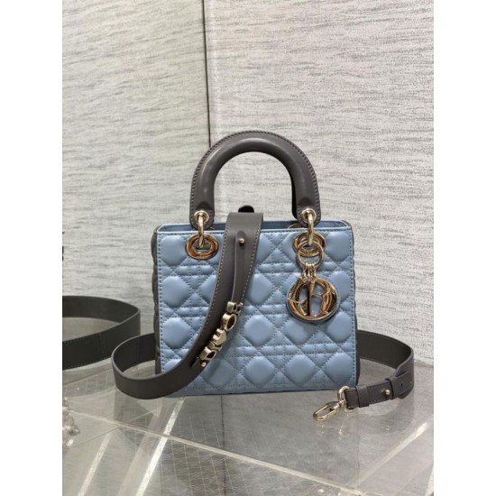 Replica Perfetta Dior Lady Dior My ABCDior Borsa piccola con manico superiore blu/grigio Imitazioni Fake