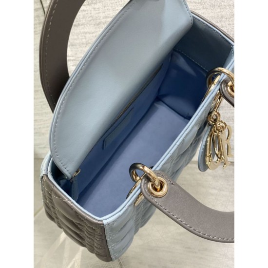 Replica Perfetta Dior Lady Dior My ABCDior Borsa piccola con manico superiore blu/grigio Imitazioni Fake