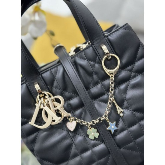 Replica Perfetta Borsa Dior Toujours Vertical Tote piccola con portafortuna Nero Imitazioni Fake