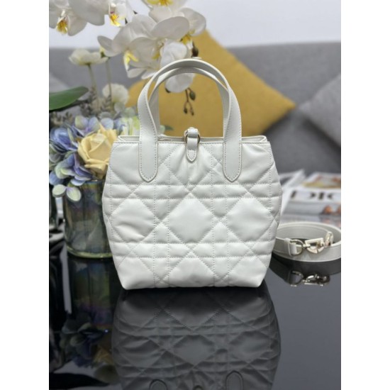 Replica Perfetta Borsa Dior Toujours Vertical Tote piccola con portafortuna bianco Imitazioni Fake