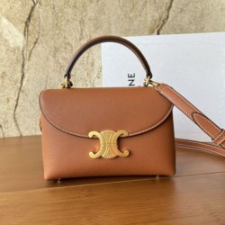 Repliche Borsa Celine Teen Nino con manico superiore in pelle di vitello liscia Marrone Imitazioni False Outlet Online