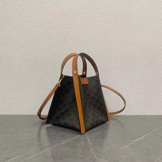 Repliche Borsa a cubo piccola Celine Triomphe in tela/pelle di vitello Marrone Imitazioni False Outlet Online