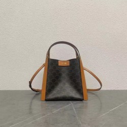 Repliche Borsa a cubo piccola Celine Triomphe in tela/pelle di vitello Marrone Imitazioni False Outlet Online
