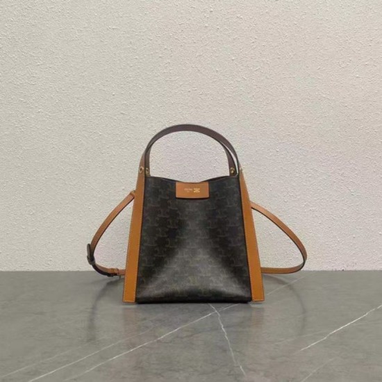 Repliche Borsa a cubo piccola Celine Triomphe in tela/pelle di vitello Marrone Imitazioni False Outlet Online