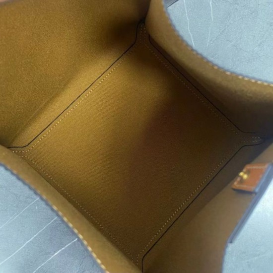 Repliche Borsa a cubo piccola Celine Triomphe in tela/pelle di vitello Marrone Imitazioni False Outlet Online