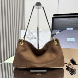 Repliche Borsa a tracolla grande Prada Etude pelle scamosciata 1BC259 Caramello Imitazioni False Outlet Online