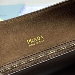 Repliche Borsa a tracolla grande Prada Etude pelle scamosciata 1BC259 Caramello Imitazioni False Outlet Online
