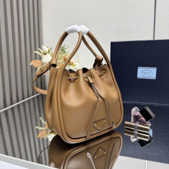 Repliche Borsa a secchiello Prada Darling Mini 1BE087 marrone Imitazioni False Outlet Online