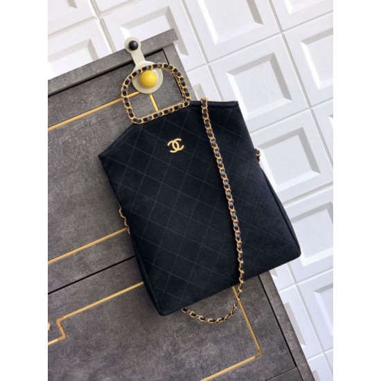 Repliche Borsa tote pieghevole Diana Chanel scamosciata piccola/media/grande Nero Imitazioni False Outlet Online