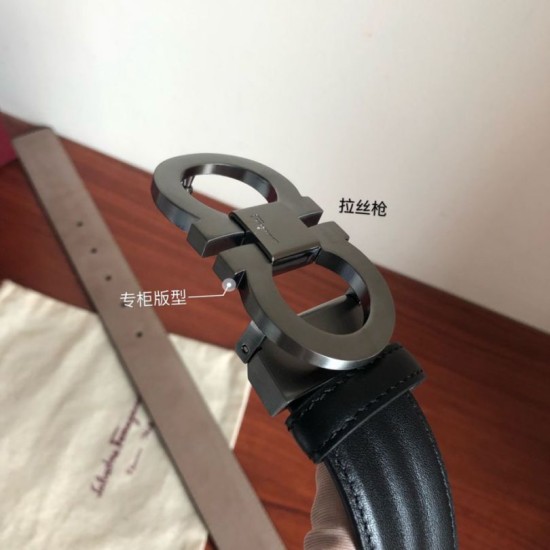 Repliche Cintura da uomo Salvatore Ferragamo 3.5 cm argento Nero Imitazioni False Outlet Online