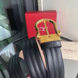 Repliche Cintura da uomo Salvatore Ferragamo 3.5 cm con fibbia ad ardiglione squisita oro Nero Imitazioni False Outlet Online