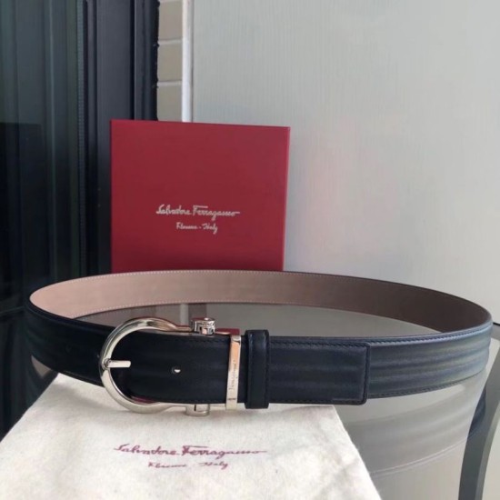 Qualità perfetta Replica Cintura da uomo Salvatore Ferragamo 3.5 cm con fibbia ad ardiglione squisita argento Nero Imitazioni Outlet Repliche Cintura da uomo Salvatore Ferragamo 3.5 cm con fibbia ad ardiglione squisita argento Nero Imitazioni False Outlet Online