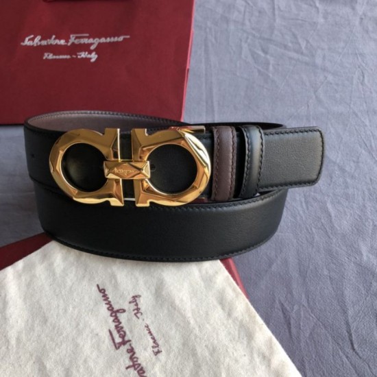 Repliche Cintura reversibile da uomo Salvatore Ferragamo da 3,5 cm con clip in metallo oro Nero Imitazioni False Outlet Online