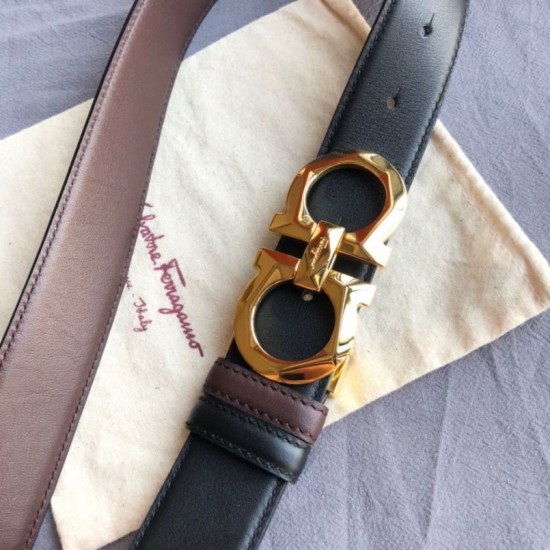 Repliche Cintura reversibile da uomo Salvatore Ferragamo da 3,5 cm con clip in metallo oro Nero Imitazioni False Outlet Online