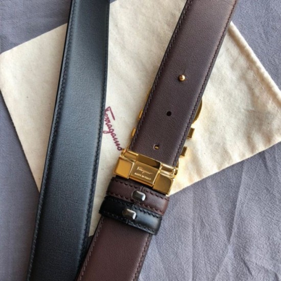 Repliche Cintura reversibile da uomo Salvatore Ferragamo da 3,5 cm con clip in metallo oro Nero Imitazioni False Outlet Online