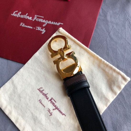 Repliche Cintura reversibile da uomo Salvatore Ferragamo da 3,5 cm con clip in metallo oro Nero Imitazioni False Outlet Online