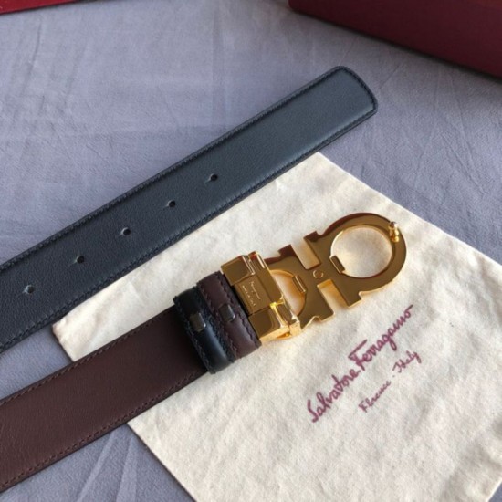 Repliche Cintura reversibile da uomo Salvatore Ferragamo da 3,5 cm con clip in metallo oro Nero Imitazioni False Outlet Online