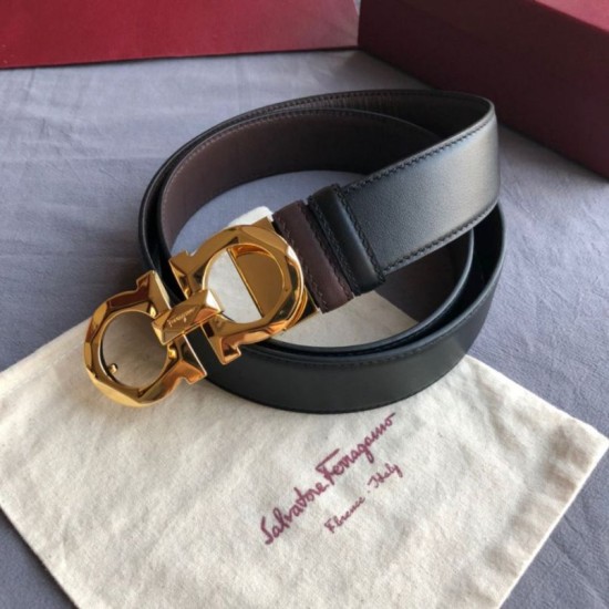 Repliche Cintura reversibile da uomo Salvatore Ferragamo da 3,5 cm con clip in metallo oro Nero Imitazioni False Outlet Online