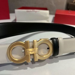 Repliche Cintura reversibile da uomo Salvatore Ferragamo da 3.5 cm con clip in metallo oro Nero/Bianco Imitazioni False Outlet Online