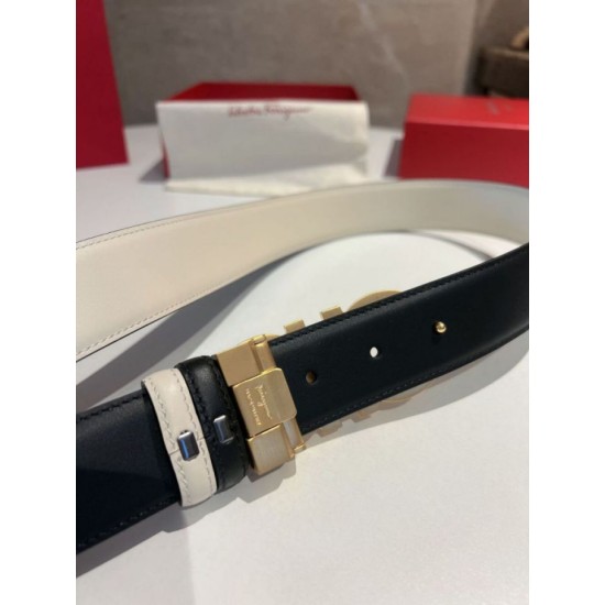 Qualità perfetta Replica Cintura reversibile da uomo Salvatore Ferragamo da 3.5 cm con clip in metallo oro Nero/Bianco Imitazioni Outlet Repliche Cintura reversibile da uomo Salvatore Ferragamo da 3.5 cm con clip in metallo oro Nero/Bianco Imitazioni False Outlet Online